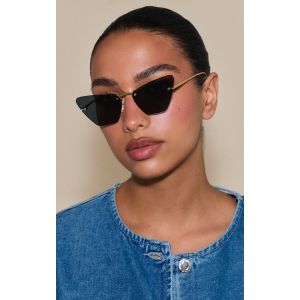 Lunettes de soleil style oeil de chat exagérées dorées, Doré - Taille One Size