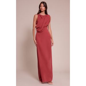 Femme Robe longue en mousseline de soie rose blush profond &agrave; partie drap&eacute;e | Taille 44 - Taille 44