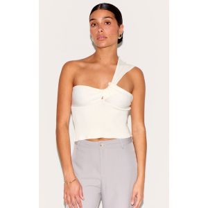 Femme Petite Top en maille tricot crème à épaule unique nouée | Taille Medium - Taille M