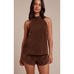 Femme Petite Mini-shorts ceintur&eacute;s en su&eacute;dine chocolat Marron | Taille 40 - Taille 40