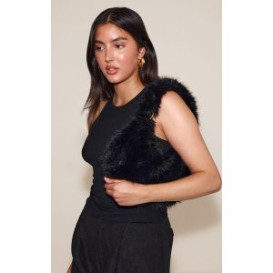 Femme Sac &agrave; main en fausse fourrure noire &agrave; zip - Taille One Size