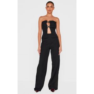 Combinaison bustier de tailleur tissée noire à détail ceintures fines, Noir - Taille 32