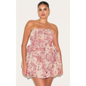Plus Robe bustier très bouffante rose imprimé tapisserie fleurie, Rose - Taille 54