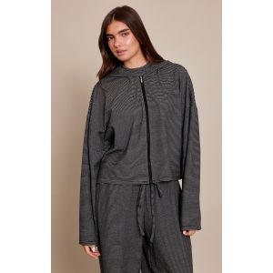 Femme Veste en polaire douce noire &agrave; rayures et zip | Taille Medium - Taille M