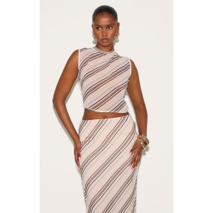 Femme Débardeur en mousseline de soie marron transparente à rayures | Taille 32 - Taille 32