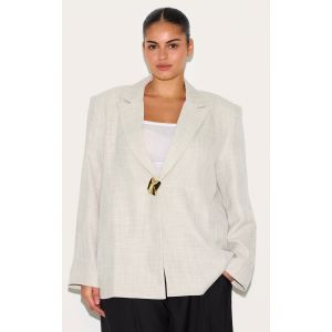 Femme Plus Blazer en effet lin beige &agrave; &eacute;paules carr&eacute;es | Taille 56 - Taille 56