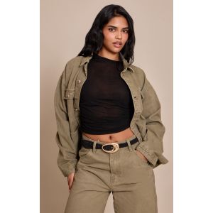 Femme Petite Veste longue oversize en jean kaki d&eacute;lav&eacute; | Taille 36 - Taille 36