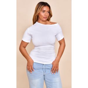 Shape T-shirt blanc froncé sur les côtés à épaule dénudée, Blanc - Taille 38