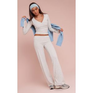 Femme Pantalon d&eacute;contract&eacute; droit en coton doux gris cendr&eacute; &agrave; taille basse | Taille Large - Taille L