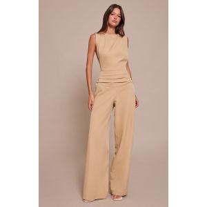 Femme Combinaison large tissée kaki froncée à col ras | Taille 42 - Taille 42