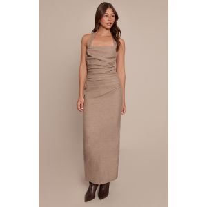 Femme Robe longue taupe fronc&eacute;e &agrave; dos nu | Taille 42 - Taille 42