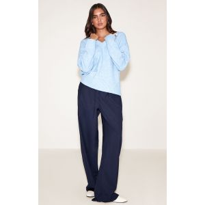 Femme Pantalon d&eacute;contract&eacute; tiss&eacute; bleu marine &agrave; cordons ajustables et taille basse | Taille 34 - Taille 34