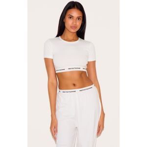 PRETTYLITTLETHING Top de pyjama crème à bande et manches courtes, Crème - Taille 52