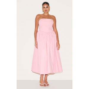 Plus Robe bustier mi-longue patineuse tissée rose bonbon froncée, Rose Bonbon - Taille 50