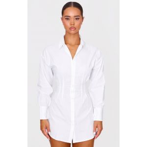 Robe chemise blanche ajustée à la taille à manches longues, Blanc - Taille 36