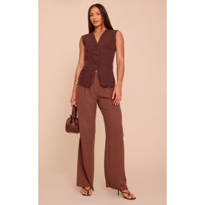Femme Tall Pantalon de tailleur droit en effet lin chocolat foncé | Taille 34 - Taille 34