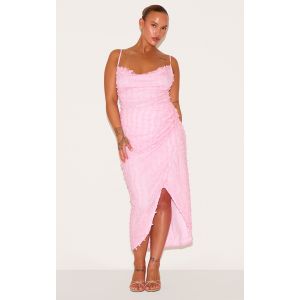 Plus Robe mi-longue en dentelle rose tendre à col bénitier et lacets dans le dos, Rose Tendre - Taille 56