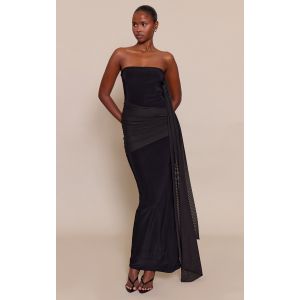 Femme Robe longue moulante noire &agrave; d&eacute;tail foulard | Taille 32 - Taille 32