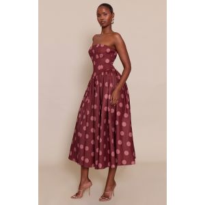 Femme Robe bustier mi-longue patineuse tiss&eacute;e rose p&acirc;le fronc&eacute;e | Taille 44 - Taille 44