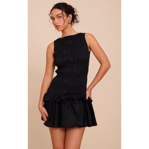 Femme Robe de tailleur droite noire froncée à volants | Taille 42 - Taille 42