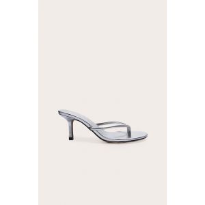 Femme Mules en PU argent&eacute; style tong &agrave; bout rond et talon moyen | Taille 40 - Taille 40