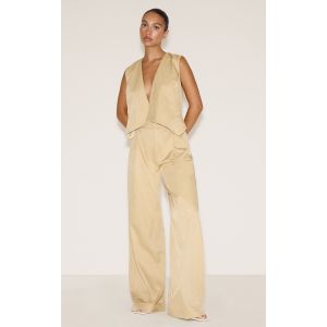 Femme Combinaison de tailleur asym&eacute;trique tiss&eacute;e camel &agrave; d&eacute;tail gilet | Taille 44 - Taille 44