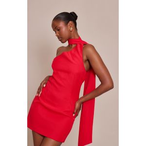 Femme Mini robe tiss&eacute;e rouge &agrave; d&eacute;tail foulard asym&eacute;trique | Taille 42 - Taille 42