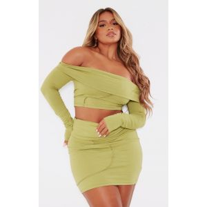 Shape Crop top vert olive à détail coutures et col bardot, Vert Olive - Taille 38