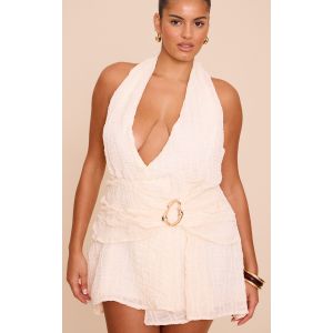 Plus Robe droite texturée non colorée à col en V et ceinture, Non coloré - Taille 46