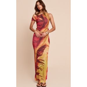 Femme Jupe longue texturée multicolore imprimé plume à taille basse | Taille 34 - Taille 34