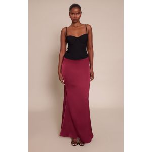 Femme Jupe longue fluide satin&eacute;e rouge vin | Taille 42 - Taille 42