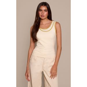 Femme Top d&eacute;bardeur doux stretch cr&egrave;me &agrave; d&eacute;tails contrast&eacute;s | Taille 44 - Taille 44