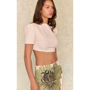 Femme Crop top en effet coton écru à manches bouffantes Ecru | Taille 44 - Taille 44