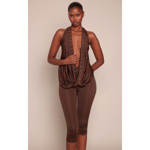 Femme Combinaison capri douce chocolat &agrave; col b&eacute;nitier et clous | Taille 38 - Taille 38