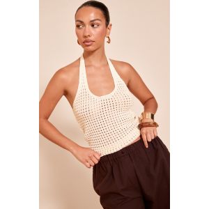 Top en maille style crochet crème à dos nu, Crème - Taille M
