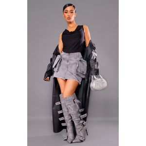 Femme Petite Mini jupe gris d&eacute;lav&eacute; cargo &agrave; poches | Taille 30 - Taille 30