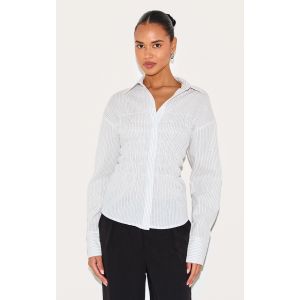Chemise ajustée blanche froncée à fines rayures, Blanc - Taille 44