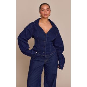 Femme Shape Veste ajust&eacute;e en jean indigo &agrave; d&eacute;collet&eacute; | Taille 42 - Taille 42