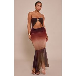 Femme Shape Robe bustier longue marron imprim&eacute; d&eacute;grad&eacute; &agrave; empi&egrave;cement dor&eacute; et taille tombante | Taille 42 - Taille 42