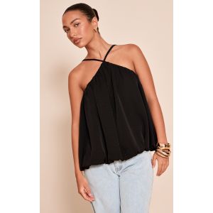 Top bouffant en mousseline de soie noire à dos nu, Noir - Taille 38