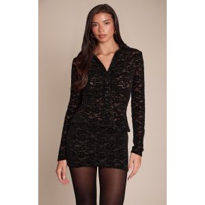 Femme Chemise ajust&eacute;e en velours style dentelle noir &agrave; d&eacute;collet&eacute; | Taille 44 - Taille 44