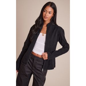 Femme Tall Veste ajust&eacute;e noir d&eacute;lav&eacute; &agrave; col montant et coutures structurantes | Taille 42 - Taille 42