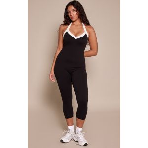 Femme Shape Combinaison capri en Sculpt noir &agrave; dos nu et d&eacute;tails contrastants | Taille Large - Taille L