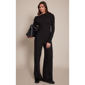 Femme Combinaison large c&ocirc;tel&eacute;e noire &agrave; col asym&eacute;trique | Taille 40 - Taille 40