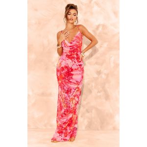 Robe longue lacée dans le dos en mousseline de soie transparente rose, Rose - Taille 32