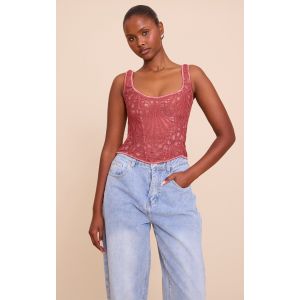 Femme Corset textur&eacute; rose transparent fleuri &agrave; col carr&eacute; | Taille 38 - Taille 38
