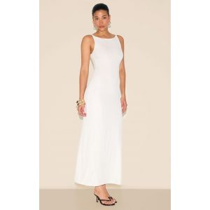 Robe longue texturée blanche à épaules torsadées, Blanc - Taille 32