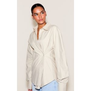 Chemise cintrée en coton sable à boutonnage modulable, Sable - Taille 42