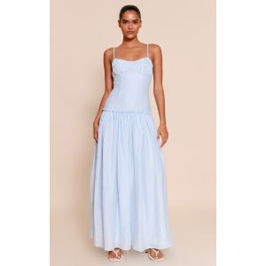Femme Robe longue bleu clair à buste froncé et taille tombante | Taille 38 - Taille 38