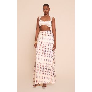 Femme Jupe longue satinée gris pierre imprimé floutté | Taille 36 - Taille 36